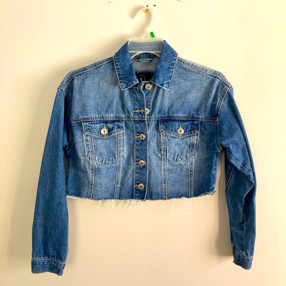 Forever 21 Cropped Denim Fringe Jacket